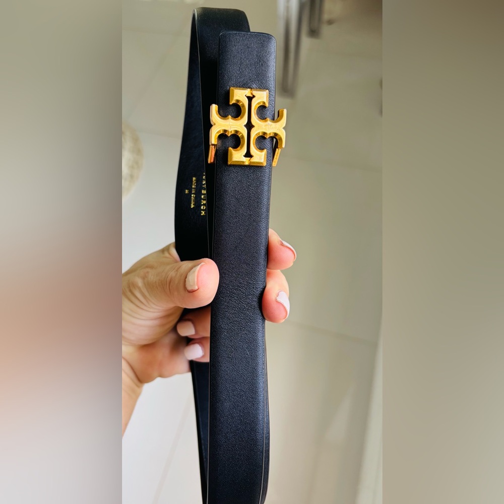Tory Burch 1” Eleanor Black Leather Belt with Gold Buckle size M - Picture 4 of 8